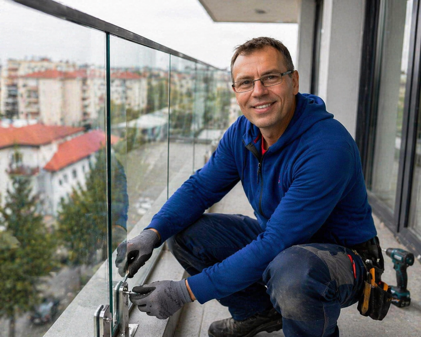 Монтаж на стъклен парапет